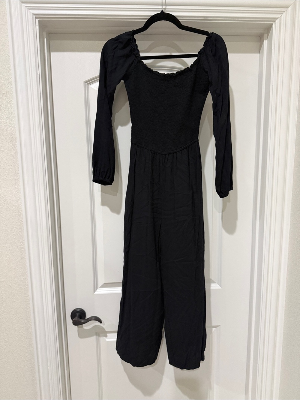 Hollister Black Long-Sleeve Smocked Jumpsuit